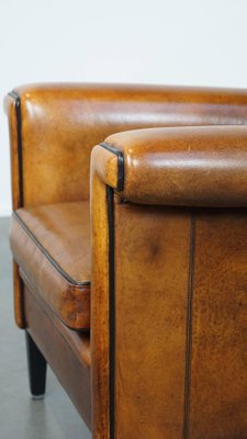 Art Deco Leather Armchair with Black Piping for sale at Pamono