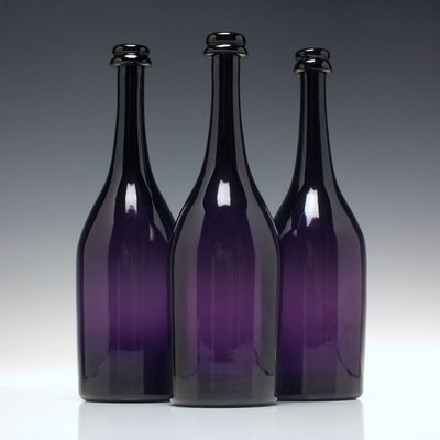 Victorian Amethyst Glass Serving Bottles, 1830s, Set of 3