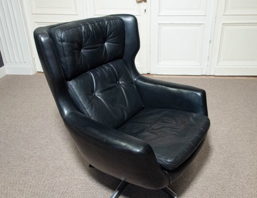 Black Leather Swivel Rocking Egg Chair by Klein for Bramin