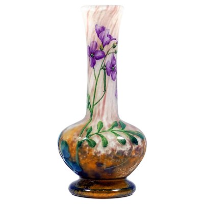 Art Nouveau Cameo Vase with Violet Decor from Daum Nancy, 1890s 