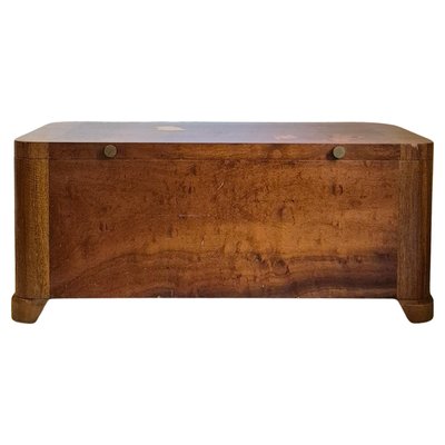 Swedish Modern Blanket Chest or Coffee Table with Marine Intarsia Decor 1940s