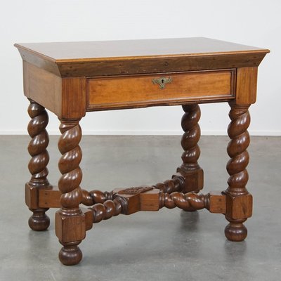 Antique Side Table with Turned Legs and Drawer
