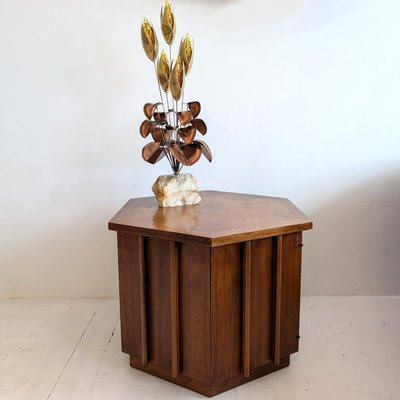 Brutalist Walnut Hexagonal End Table with Storage from Lane