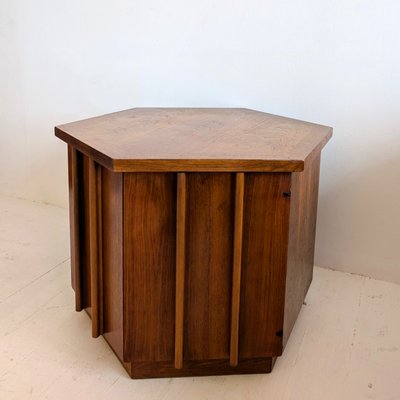 Brutalist Walnut Hexagonal End Table with Storage from Lane