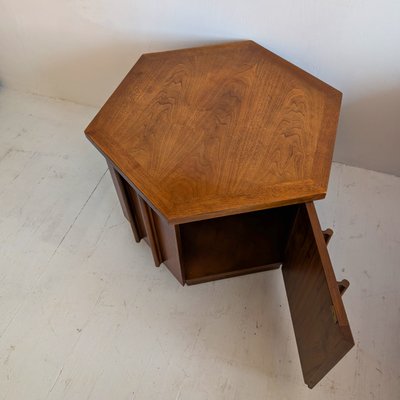 Brutalist Walnut Hexagonal End Table with Storage from Lane