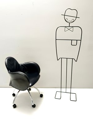 Sedia da ufficio Incisa in pelle nera di Vico Magistretti per De