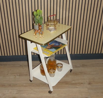 Vintage Side Table with Shelf on Wheels, 1950s for sale at