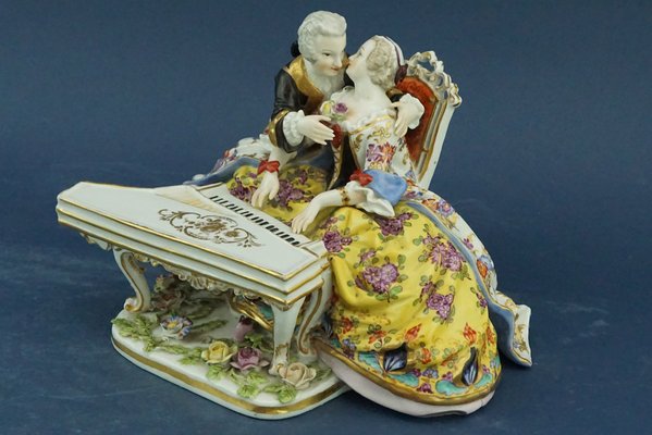 Rococo Porcelain Sculpture Depicting a Lady and a Gentleman at the
