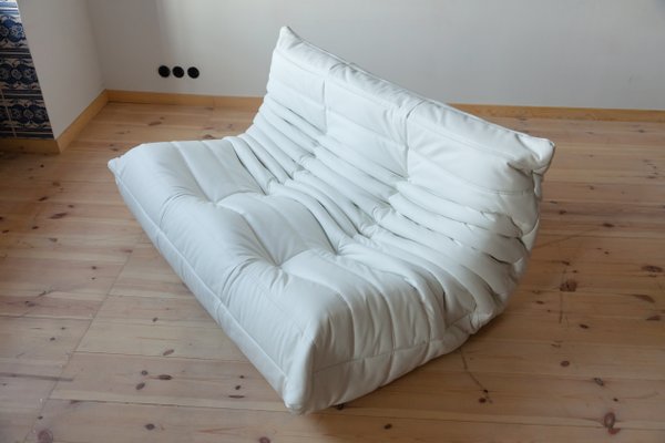 White Leather Togo Living Room Set by Michel Ducaroy for Ligne