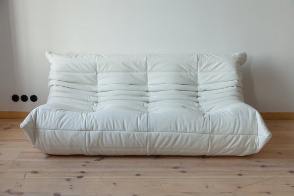 White Leather Togo Living Room Set by Michel Ducaroy for Ligne