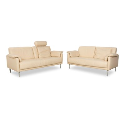 3 Seater Sofa and 2 Seater Sofa in Cream Leather from Koinor Set of 2 for sale at Pamono