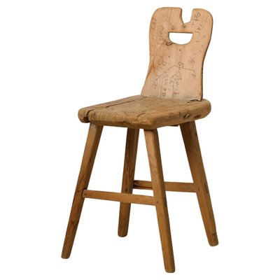Swedish Folk Art Chair with Hand Carved Graffiti for sale at Pamono