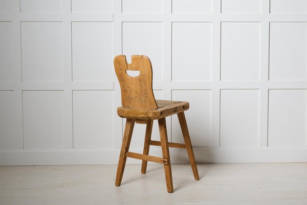 Swedish Folk Art Chair with Hand Carved Graffiti for sale at Pamono