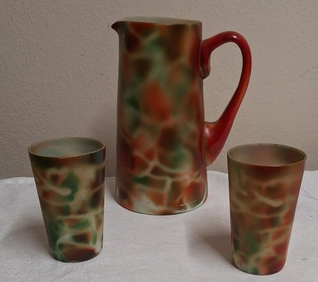 Art Deco Saftkaraffe mit Gläsern, 1920er, 3er Set bei Pamono kaufen