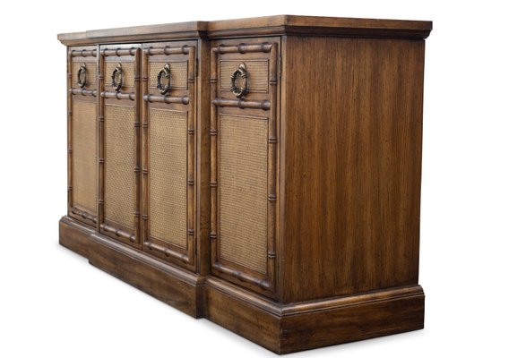 Faux Bamboo Cane and Brass Handled Sideboard from American of