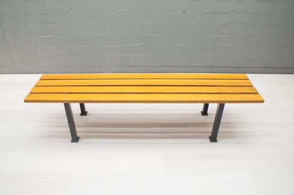 Puristic Pine Slat Bench On Square Metal Frame 1960s For Sale At