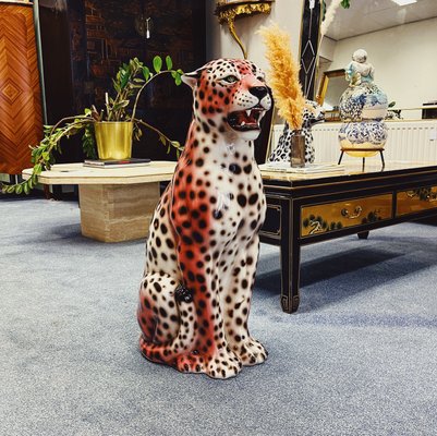 『 Pink Leopard fam 』by Zuberi 30*40cm Leopard Statue Ceramic Pink from Ceramiche Boxer for sale at