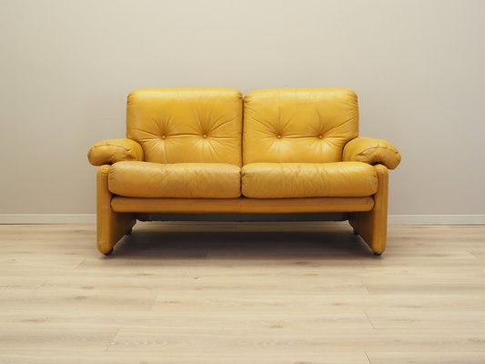 Italian Yellow Leather Sofa attributed to Tobia Scarpa for B&b
