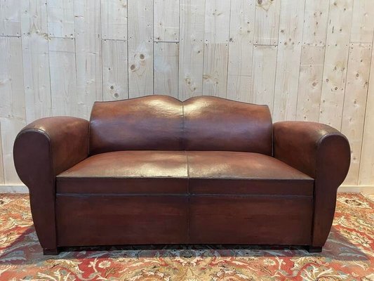 Art Deco Leather Club Sofa for sale at Pamono