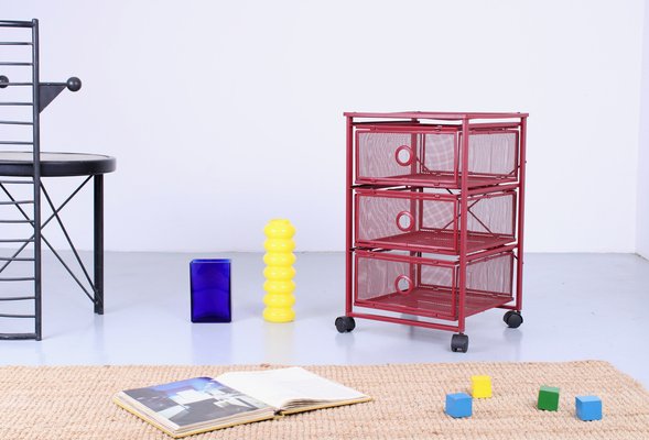 Postmodern Red Metal Storage Unit from Ikea, 1980s for sale at Pamono