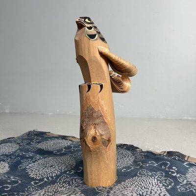 Vintage Japanese Hawk Wood Carving from Tsugaru, 1960s for