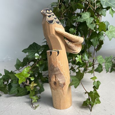 Vintage Japanese Hawk Wood Carving from Tsugaru, 1960s for