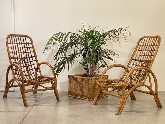 Sessel aus Rattan & Bambus, 1970er, 2er Set bei Pamono kaufen