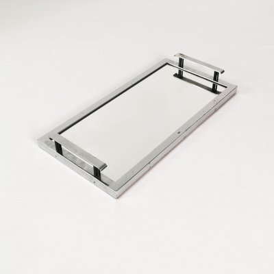 Plateau Art Déco 1930, Miroir Et Chrome, France, Très Bon état Vintage