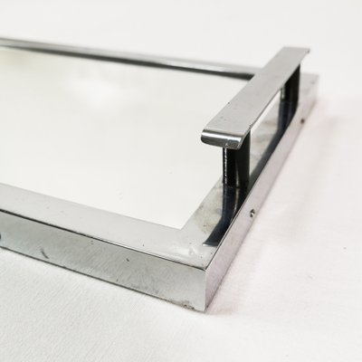 ANCIEN PLATEAU DE Service Bois/Métal Chromé/Miroir Art Déco EUR 30,00