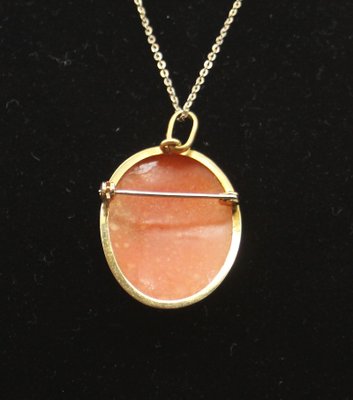 Cammeo En Coquillage Rose 35 Mm Monté Sur Or Jaune 14 Carats – Broche Ou Pendentif Italien