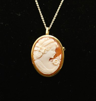 Cammeo En Coquillage Rose 35 Mm Monté Sur Or Jaune 14 Carats – Broche Ou Pendentif Italien