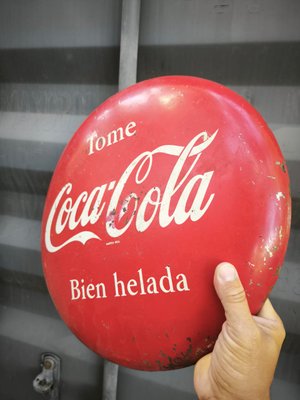 Round Coca Cola Button Sign, 1950s for sale at Pamono