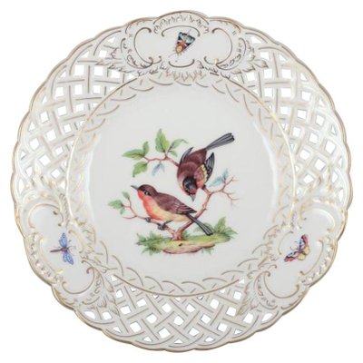 3 Assiettes Montées En Porcelaine De Meissen Peintes à La Main - Pétoncles, Réticulées, Vintage