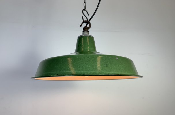 Industrial Green Enamel Factory Pendant Lamp, 1960s for sale at Pamono