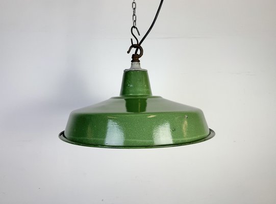 Industrial Green Enamel Factory Pendant Lamp, 1960s for sale at Pamono