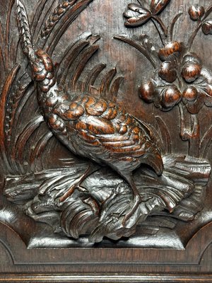 English Victorian Carved Tiger Oak Wall Panel with Grouse Hunting