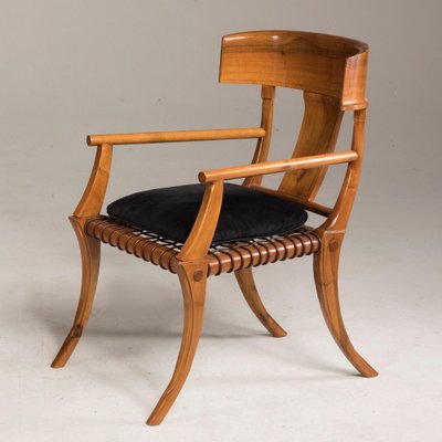 Brown Woven Leather and Wood Armchair from Pescetta for sale at Pamono