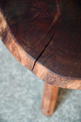 Brutalist Primitive Tripod Stool in Thick Wood for sale at Pamono