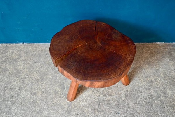 Brutalist Primitive Tripod Stool in Thick Wood for sale at Pamono