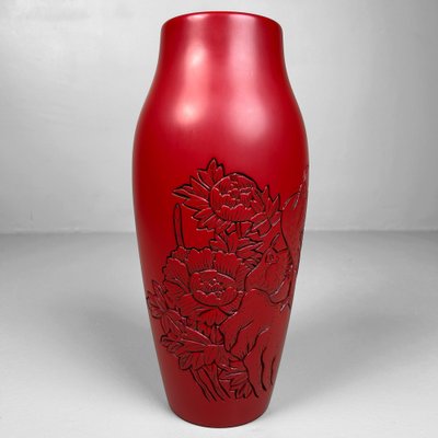 Shōwa Period Wooden Murakami Lacquered Carved Ikebana Vase, 1980s