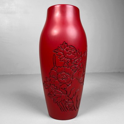 Shōwa Period Wooden Murakami Lacquered Carved Ikebana Vase, 1980s