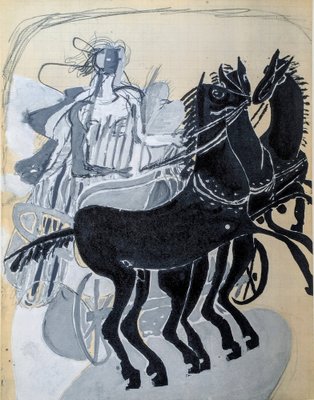 Georges Braque, Black Horses and Chariot, Color Lithograph, 1955