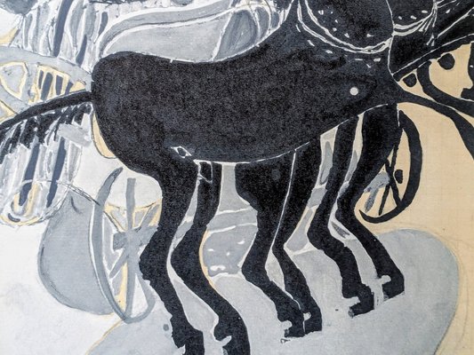 Georges Braque, Black Horses and Chariot, Color Lithograph, 1955