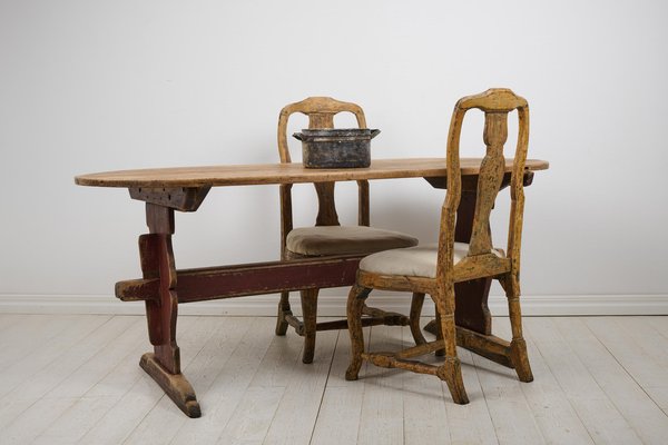 Antique Swedish Folk Art Pine Hand-Crafted Trestle Table for sale