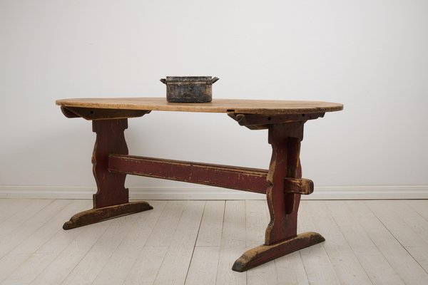 Antique Swedish Folk Art Pine Hand-Crafted Trestle Table for sale
