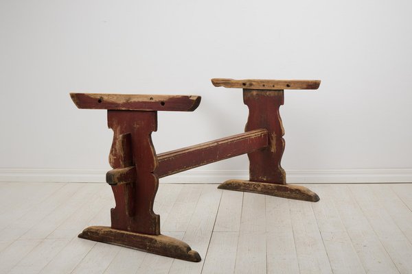 Antique Swedish Folk Art Pine Hand-Crafted Trestle Table for sale