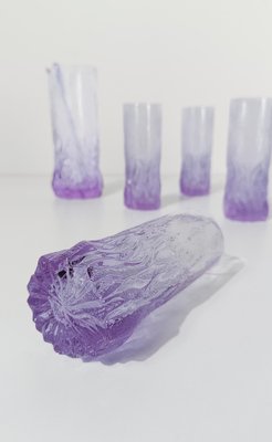Long Drink Tumbler Glasses & Jug Set in Pale Lilac Bark Glass in