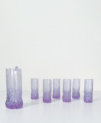 Long Drink Tumbler Glasses & Jug Set in Pale Lilac Bark Glass in