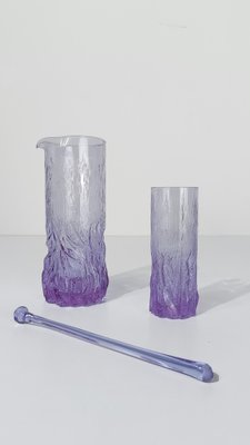 Long Drink Tumbler Glasses & Jug Set in Pale Lilac Bark Glass in