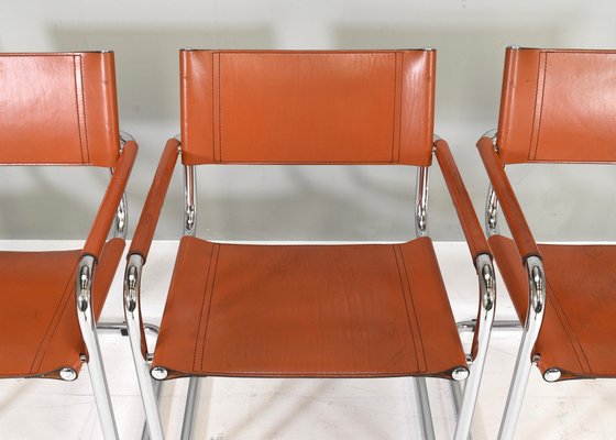 S34 Dining Armchairs in Cognac Leather for Fasem, Italy, 1970s